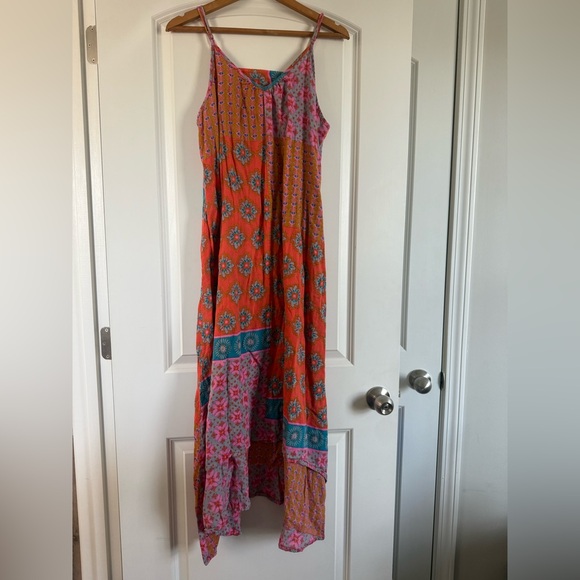 NATURAL LIFE Dresses & Skirts - NATURAL LIFE Orange & Pink Patchwork High-Low Sundress